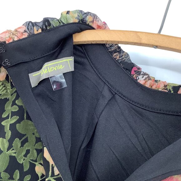 Melonie T High Ruffle Collar Dress Size 12 Black Floral Multicolor Whimsigoth - Picture 4 of 7